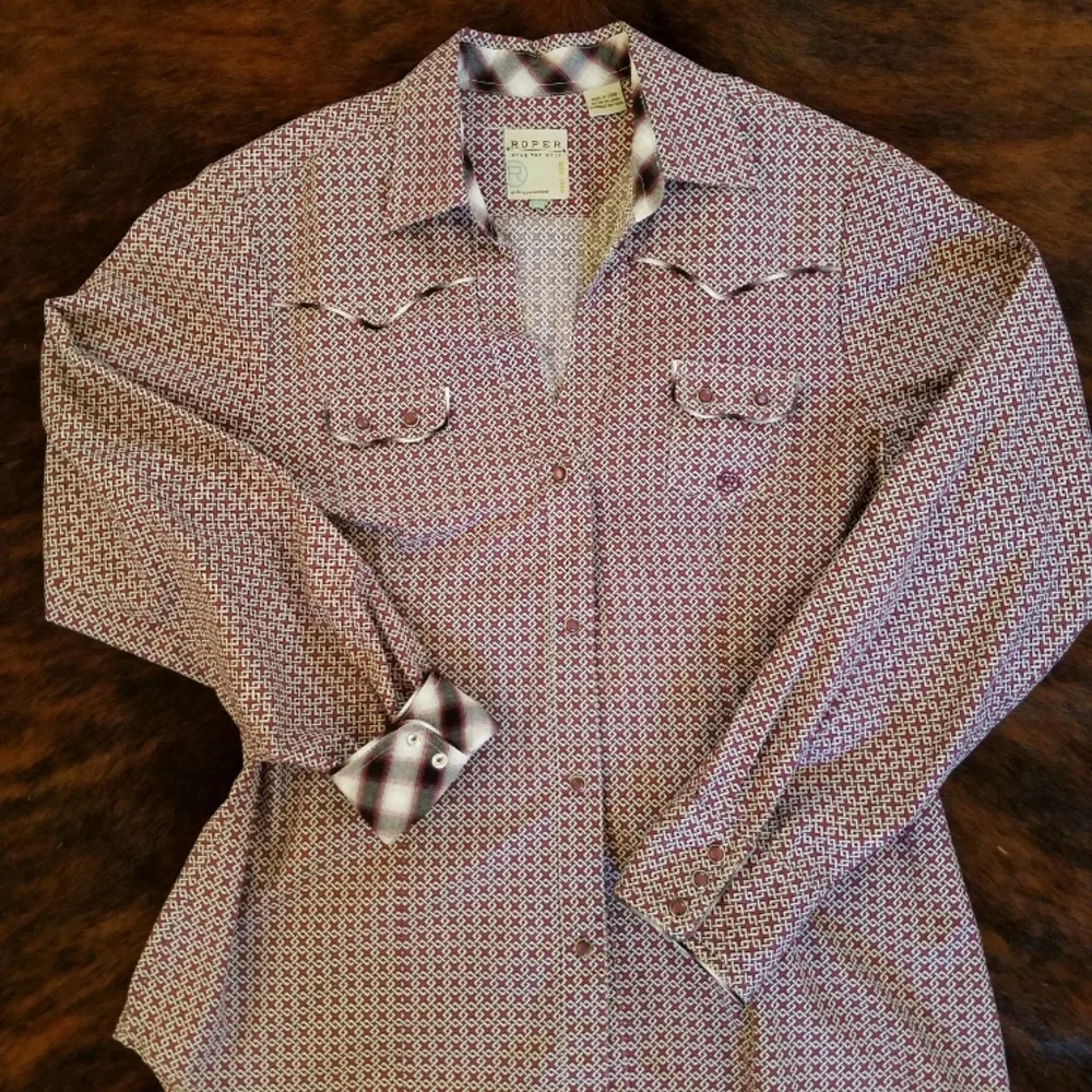 Roper Red and White Button Down Shirt - Picture 1 of 4